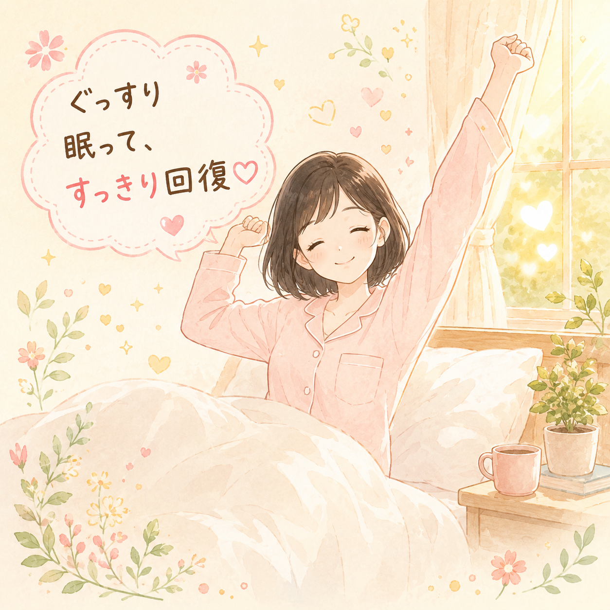 ぐっすり眠って、すっきり回復する身体のイメージ